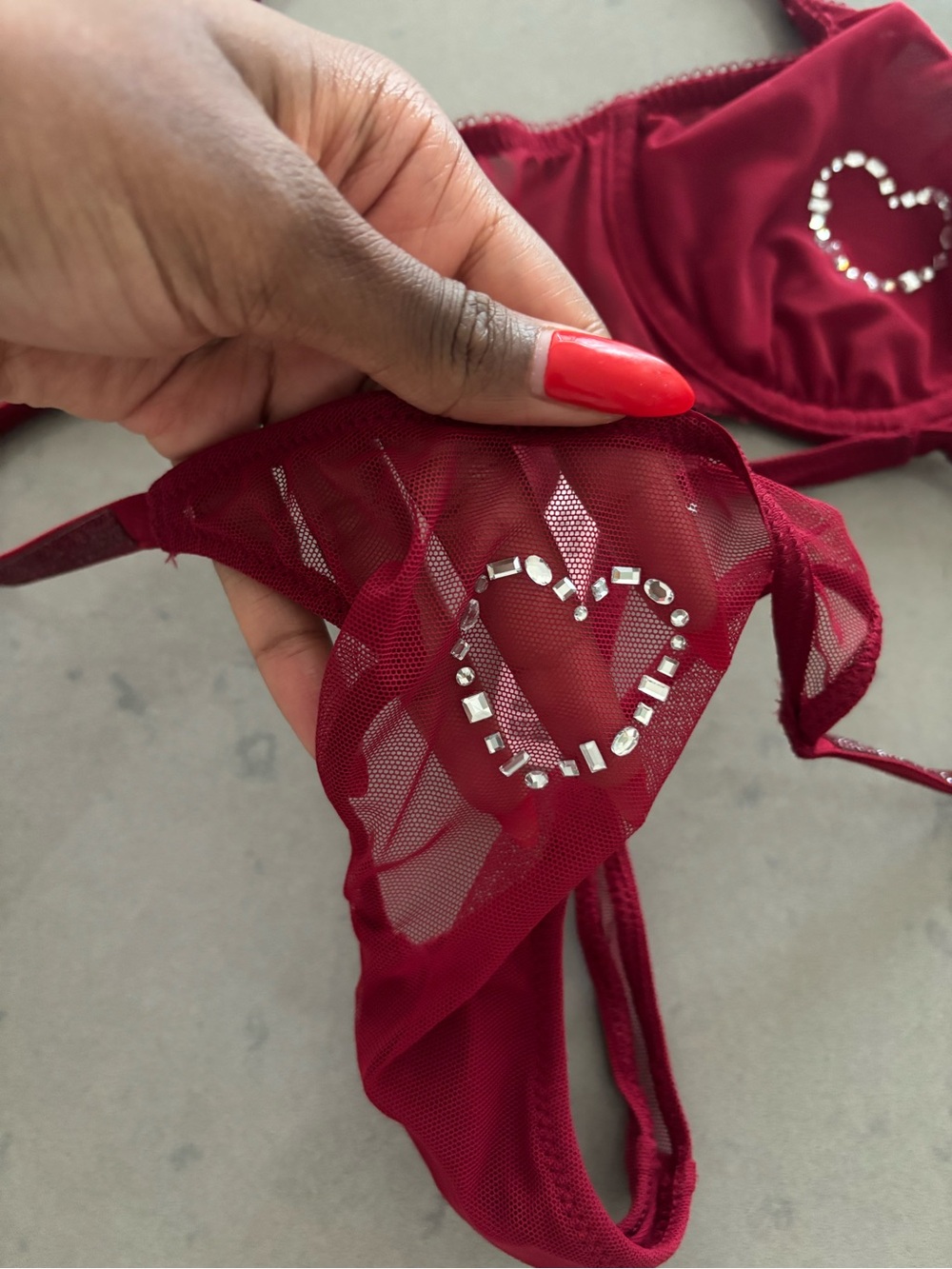 VS Red Rhinestone Heart Lingerie Set - Picture 5 of 7